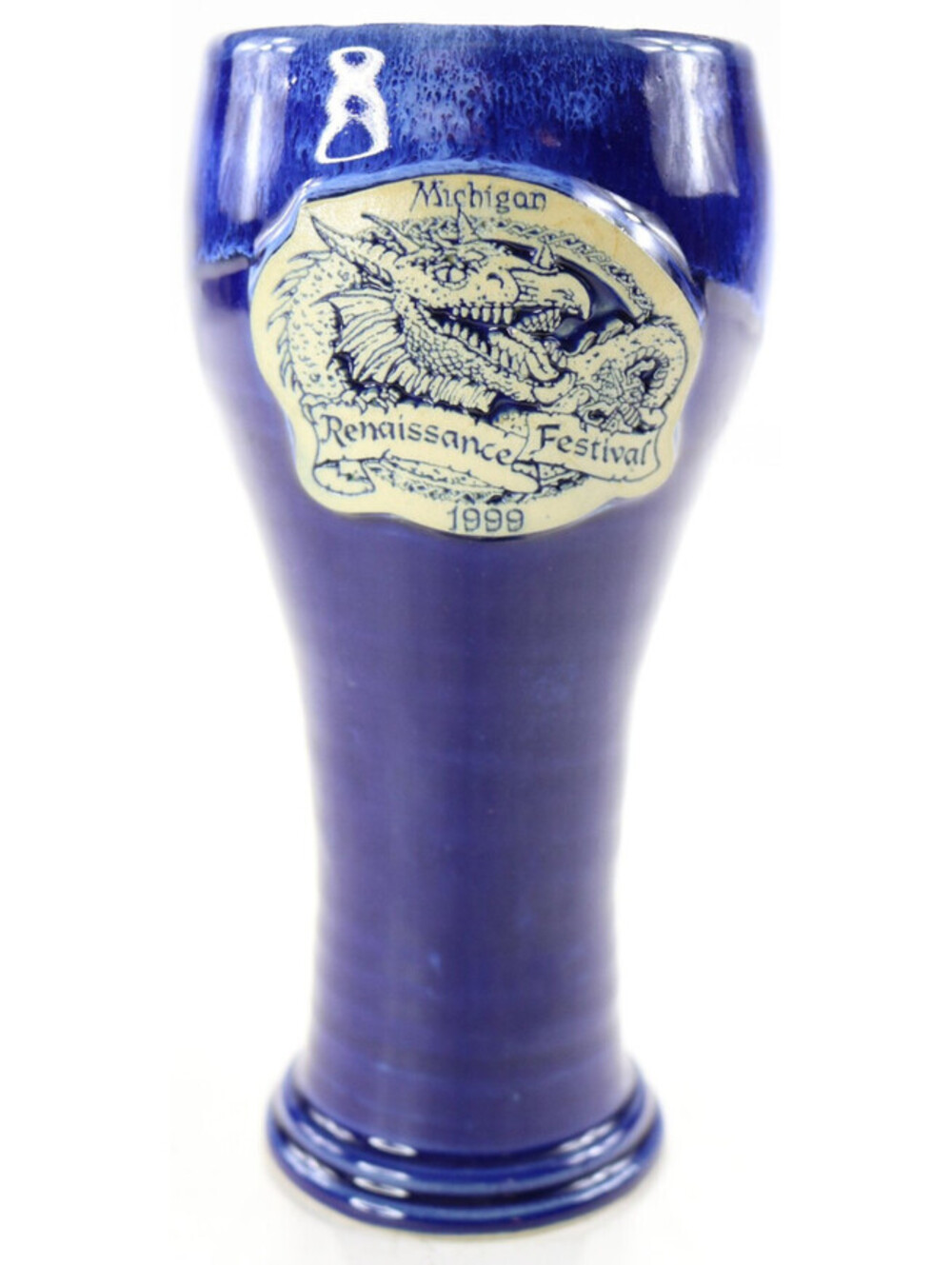 Michigan Renaissance Festival 1999 Dragon Goblet Stoneware Mug Blue Danner Beer